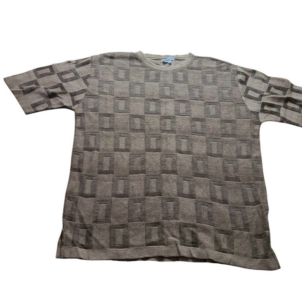 Allora Men's Grey Geometric Knit Short Sleeve Crew Neck Sweater Size M NWOT